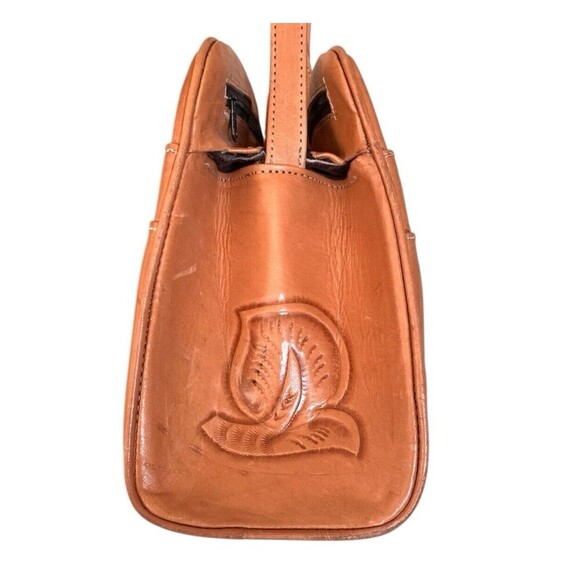 Genuine Mexican Leather Hand Tooled Bag Purse Floral Design Brown Mexico Western - Picture 4 of 13